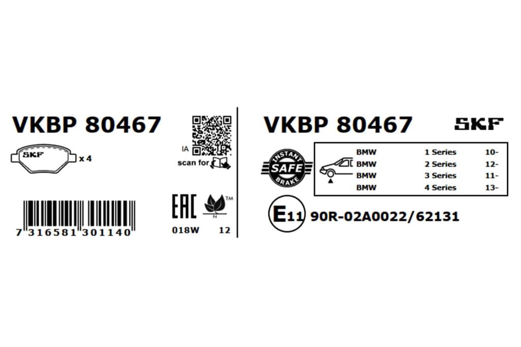 Jogo de 4 pastilhas de travão SKF ref. VKBP 80467